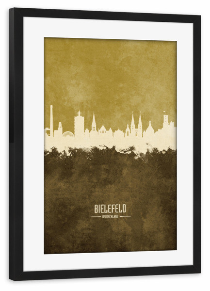 Poster mit Rahmen schwarz "Bielefeld Germany Skyline Brown" artboxONE - Städte