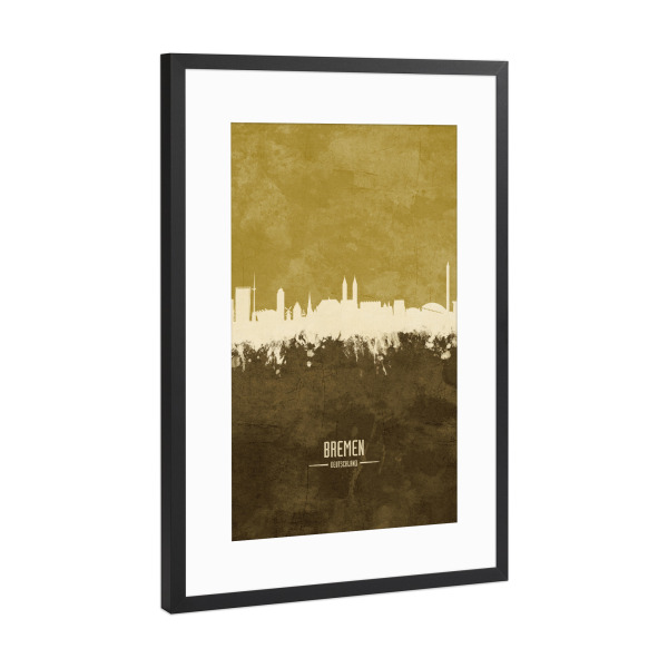Poster mit Rahmen Schwarz (Metallic) "Bremen Germany Skyline Brown" artboxONE - Städte