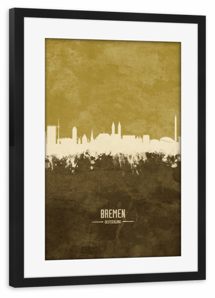 Poster mit Rahmen schwarz "Bremen Germany Skyline Brown" artboxONE - Städte