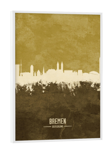 Poster mit weißem Rahmen "Bremen Germany Skyline Brown" artboxONE - Städte