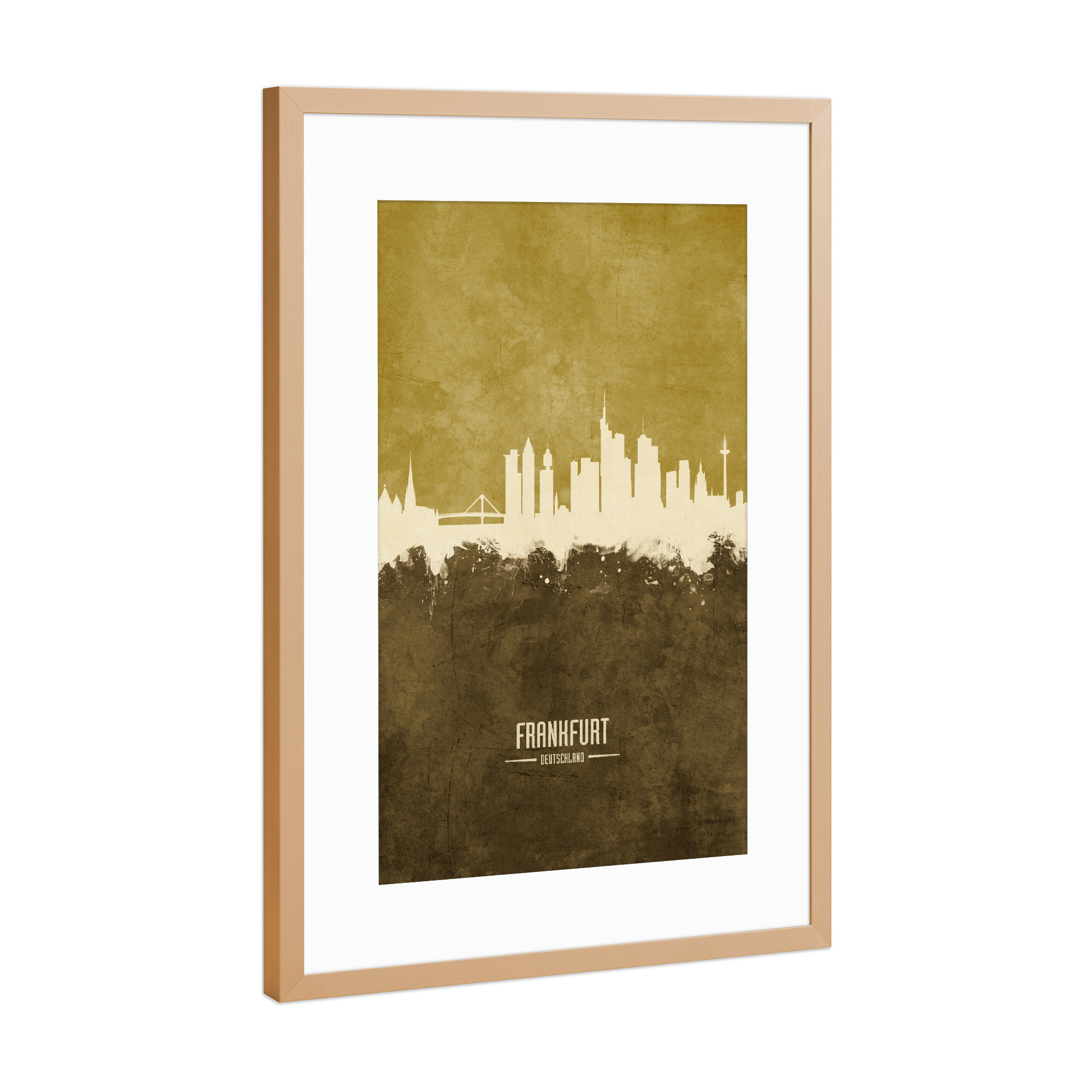 Poster mit Rahmen Kupfer "Frankfurt Germany Skyline Brown" artboxONE - Städte,Städte / Frankfurt