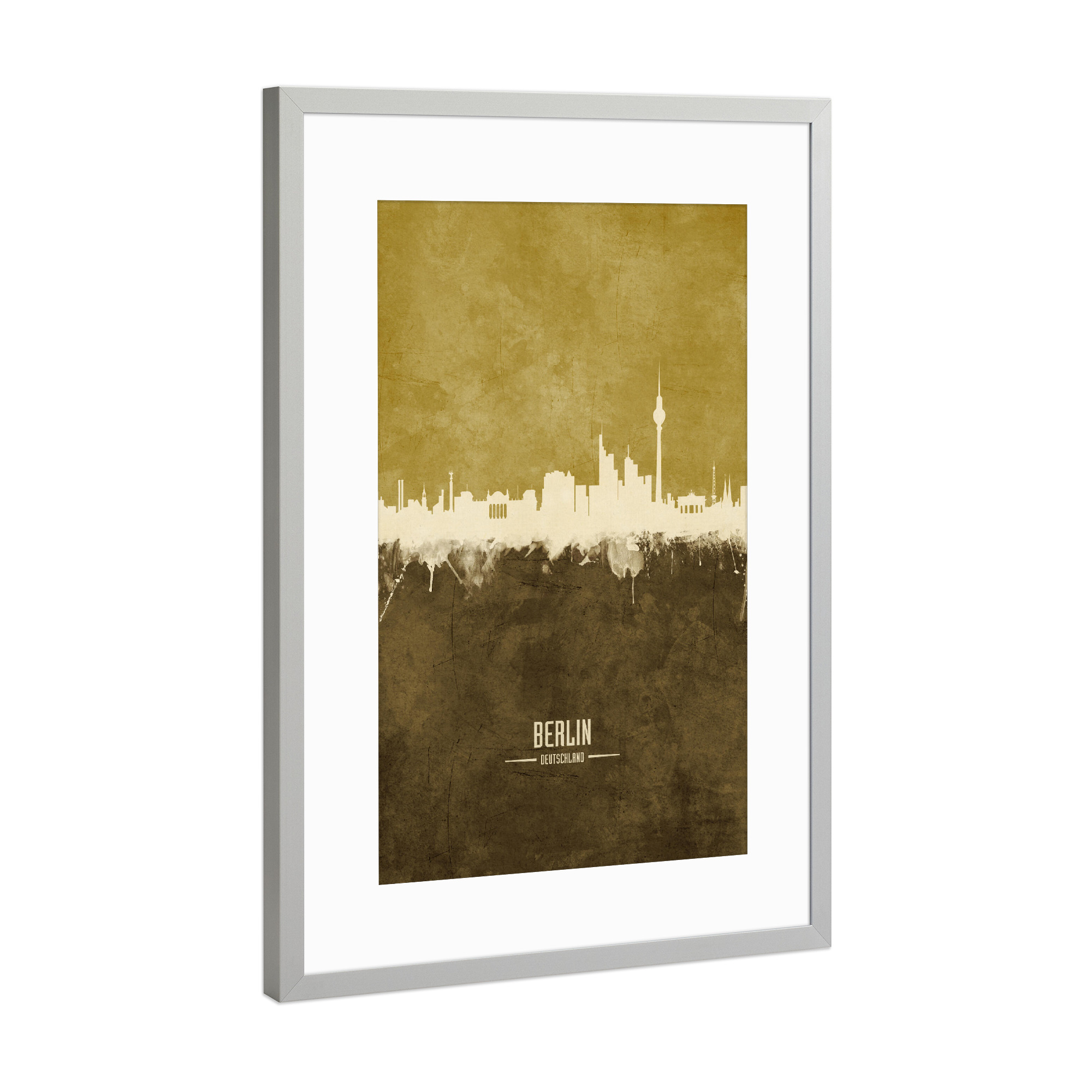 Poster mit Rahmen Silber "Berlin Germany Skyline Brown" artboxONE - Städte,Städte / Berlin