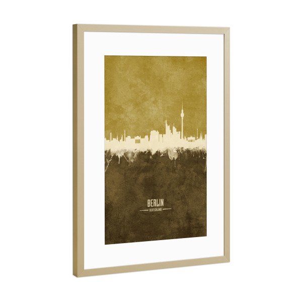 Poster mit Rahmen Gold "Berlin Germany Skyline Brown" artboxONE - Städte,Städte / Berlin