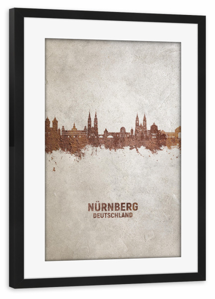 Poster mit Rahmen schwarz "Nürnberg Germany Skyline Rust" artboxONE - Städte