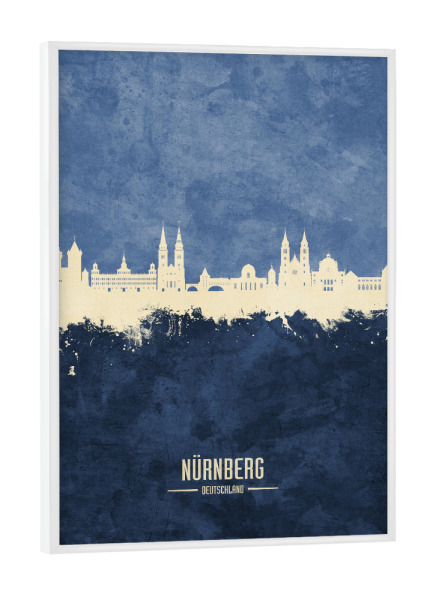 Poster mit weißem Rahmen "Nürnberg Germany Skyline Navy" artboxONE - Städte