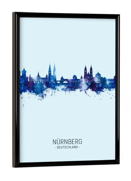 Poster mit schwarzem Rahmen "Nürnberg Skyline Dark Blue" artboxONE - Städte