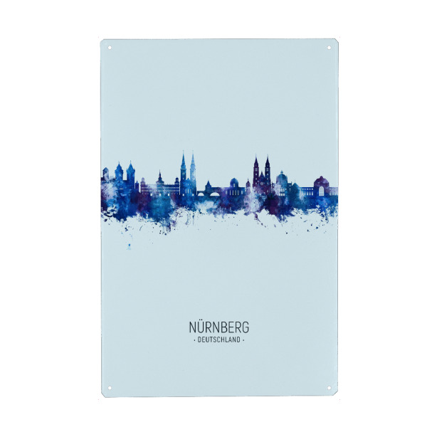 Holzbild "Nürnberg Skyline Dark Blue" artboxONE - Städte - Nürnberg,Deutschland,Skyline,Cityscape,Stadtbild,Watercolor,Painting,City,Stadt,Germany
