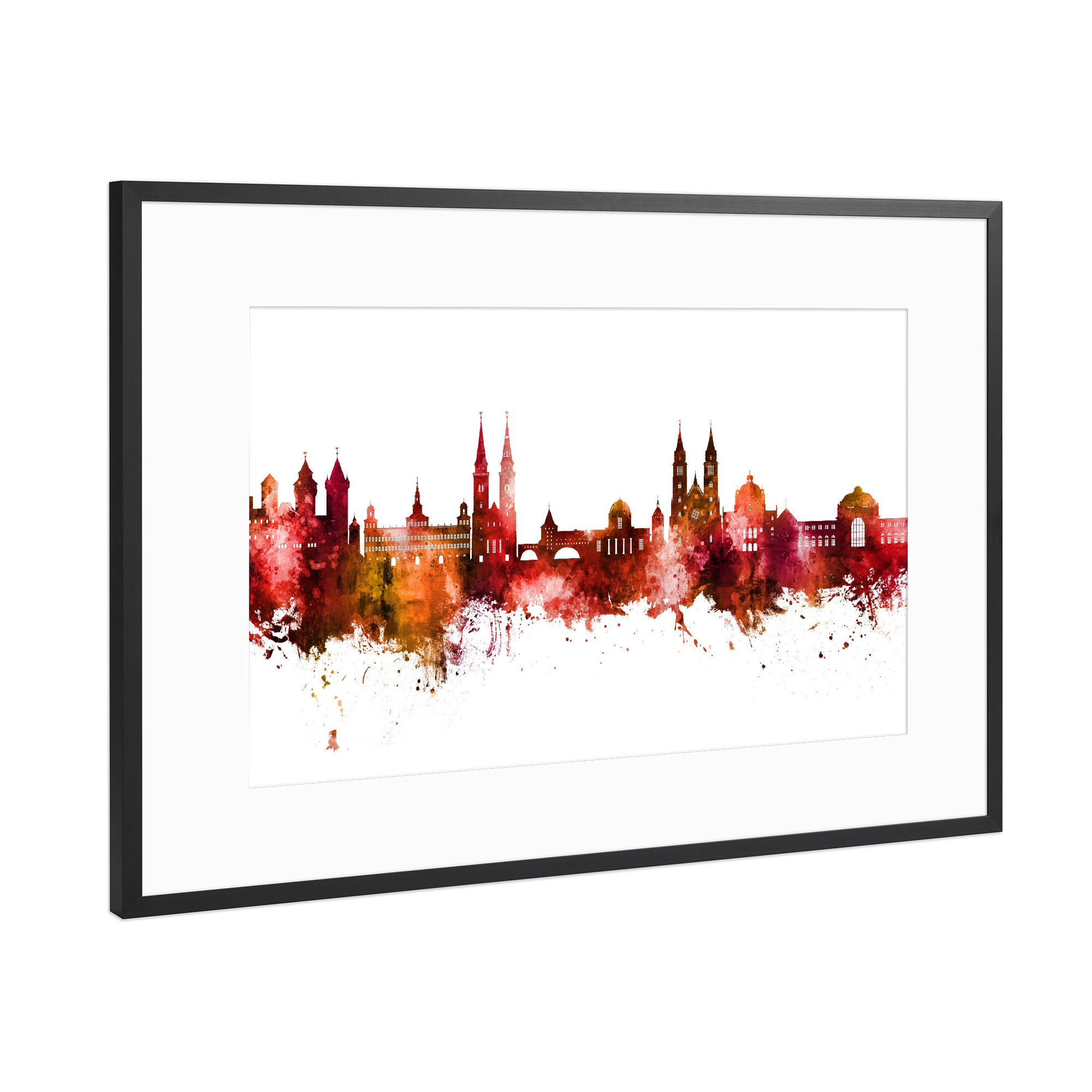 Poster mit Rahmen Schwarz (Metallic) "Nürnberg Germany Skyline Red" artboxONE - Städte