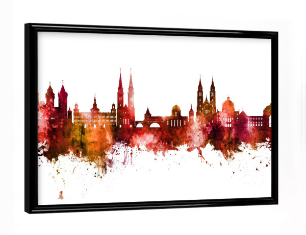 Poster mit schwarzem Rahmen "Nürnberg Germany Skyline Red" artboxONE - Städte