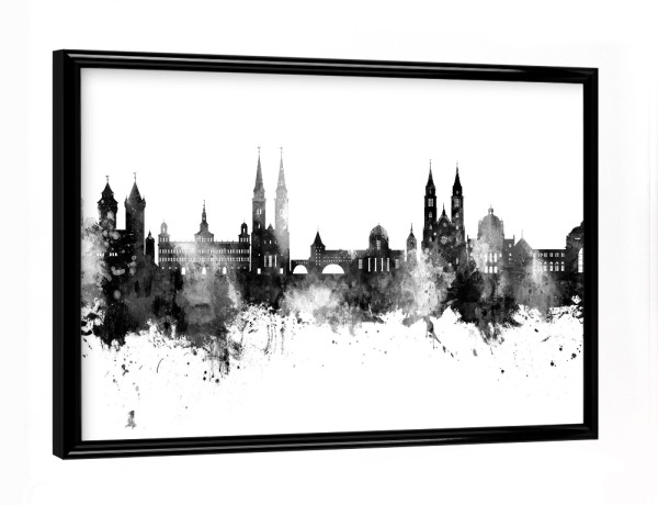 Poster mit schwarzem Rahmen "Nürnberg Germany Skyline Black" artboxONE - Städte,Schwarzweiß