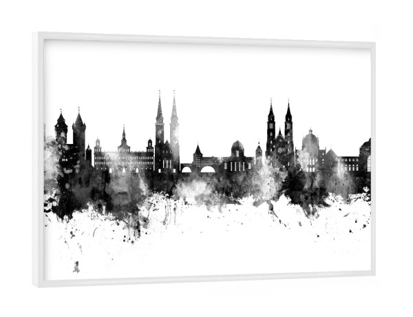 Poster mit weißem Rahmen "Nürnberg Germany Skyline Black" artboxONE - Städte,Schwarzweiß