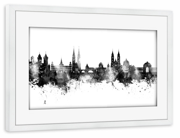 Poster mit Rahmen weiß "Nürnberg Germany Skyline Black" artboxONE - Städte,Schwarzweiß