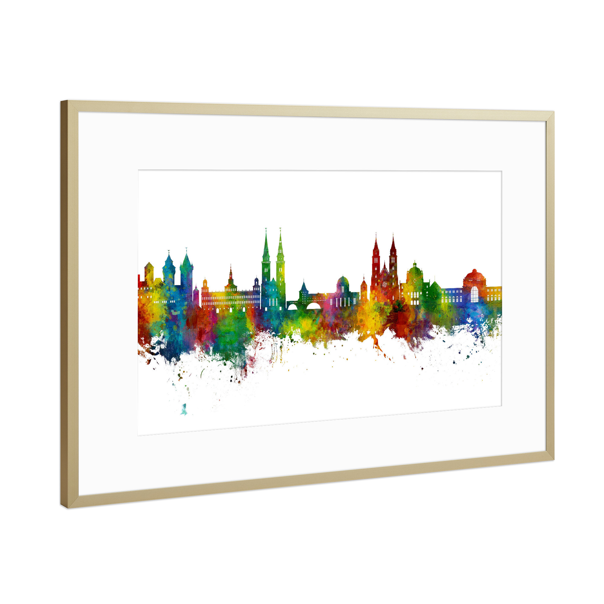 Poster mit Rahmen Gold "Nürnberg Germany Skyline" artboxONE - Städte