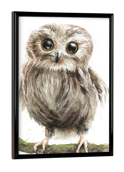 Poster mit schwarzem Rahmen "Eule, Kauz" artboxONE - Für Kinder,Tiere - Eule,Kauz,Aquarell,Illustration,Tier,Animal,Kinder,Nursery,Owl,Vogel,Bird