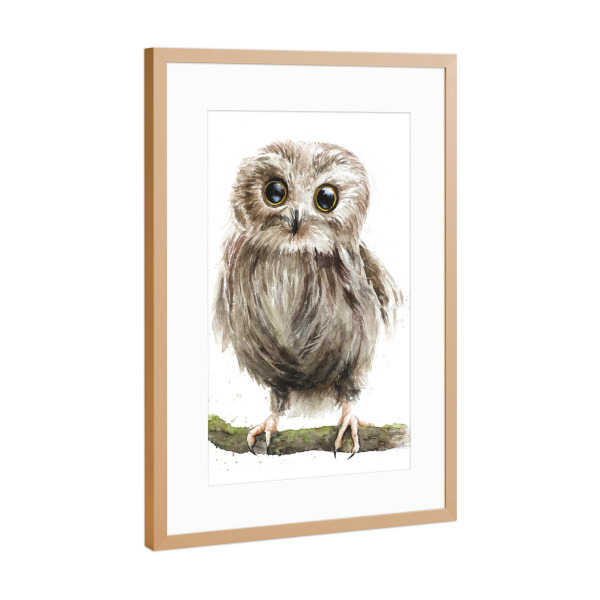 Poster mit Rahmen Kupfer "Eule, Kauz" artboxONE - Für Kinder,Tiere - Eule,Kauz,Aquarell,Illustration,Tier,Animal,Kinder,Nursery,Owl,Vogel,Bird