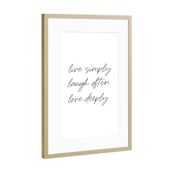 Poster mit Rahmen Gold "Live Simply, laugh often" artboxONE - Typografie