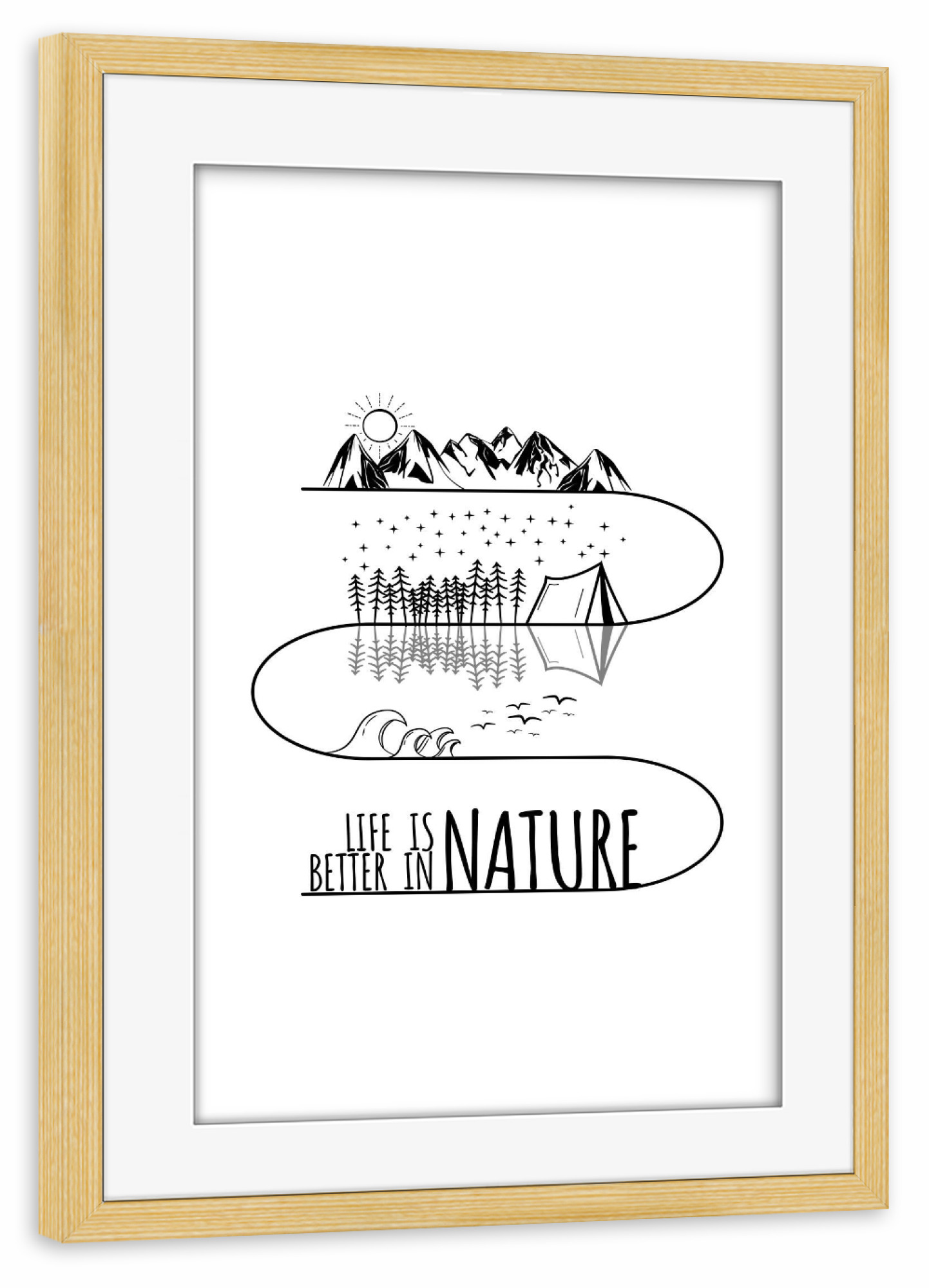 Poster mit Rahmen kiefer "LIFE IS BETTER IN NATURE" artboxONE - Natur,Reise,Sport