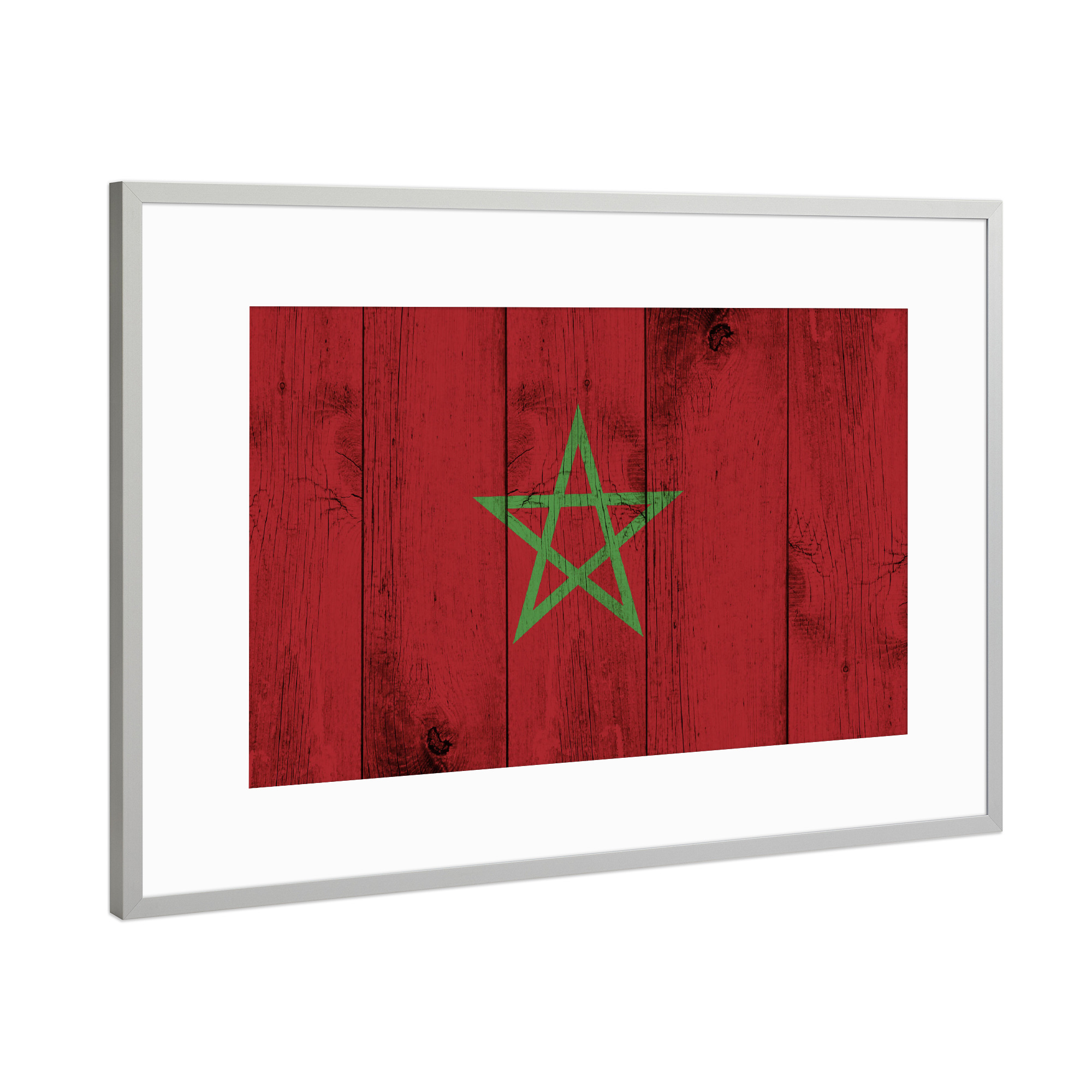 Poster mit Rahmen Silber "Morocco Vintage Flag" artboxONE - Reise / Afrika - Flagge,Fahne,Vintage,Grunge,Marokko