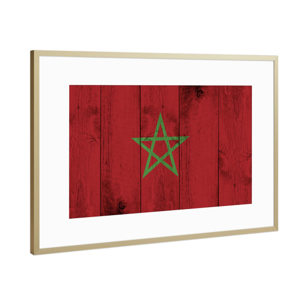 Poster mit Rahmen Gold "Morocco Vintage Flag" artboxONE - Reise / Afrika - Flagge,Fahne,Vintage,Grunge,Marokko
