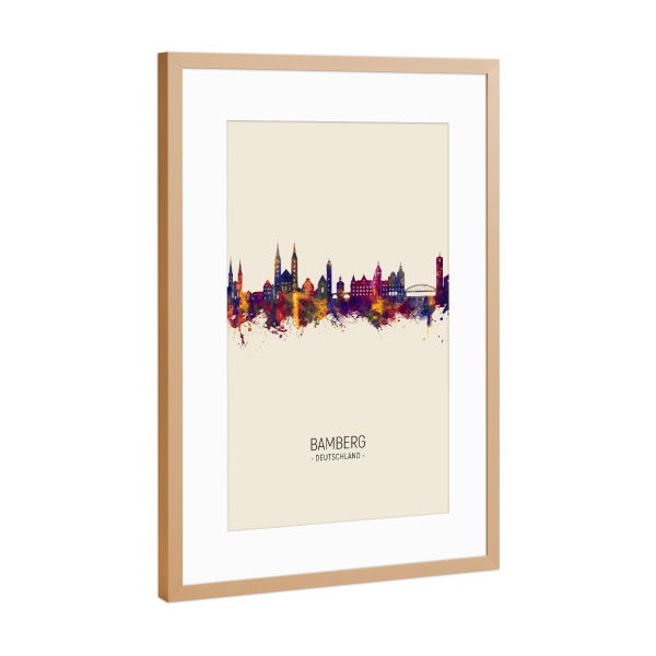 Poster mit Rahmen Kupfer "Bamberg Germany Skyline Beige" artboxONE - Städte