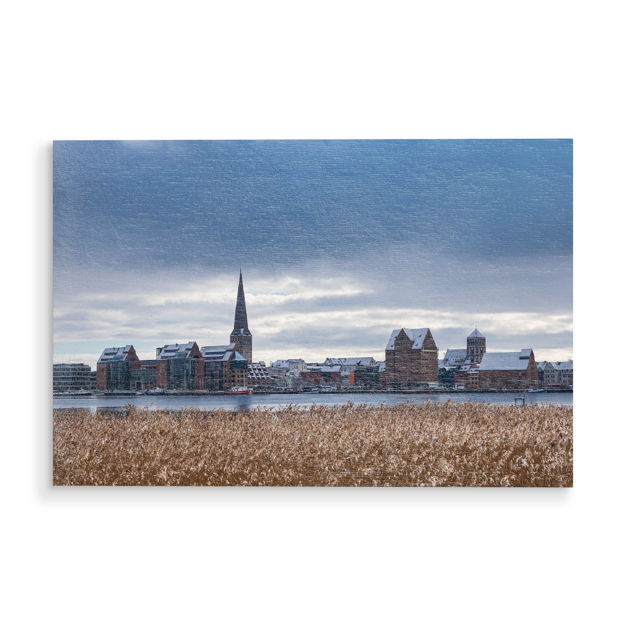Holzbild "Schilf, Warnow und Rostock" artboxONE - Natur,Reise,Architektur,Städte / Weitere