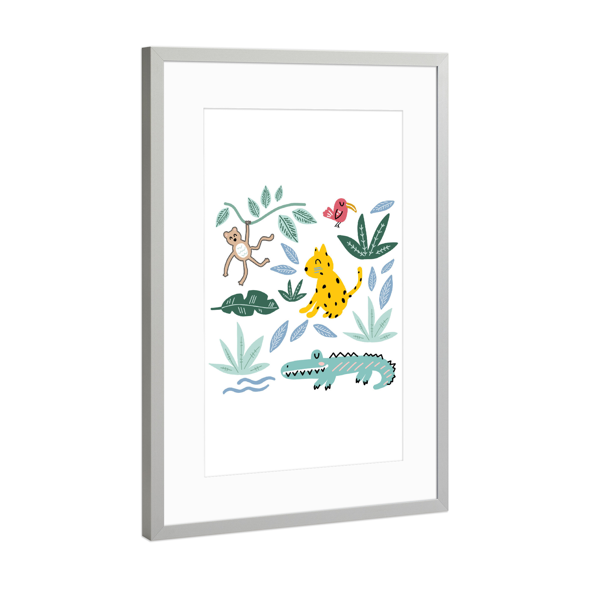 Poster mit Rahmen Silber "Im Dschungel" artboxONE - Natur,Für Kinder,Tiere