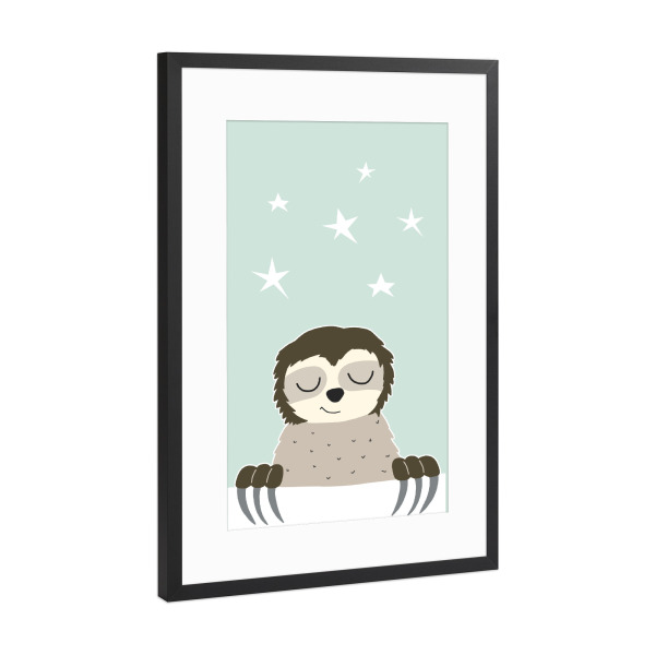 Poster mit Rahmen Schwarz (Metallic) "Kleines Faultier träumt" artboxONE - Für Kinder,Tiere,Comic