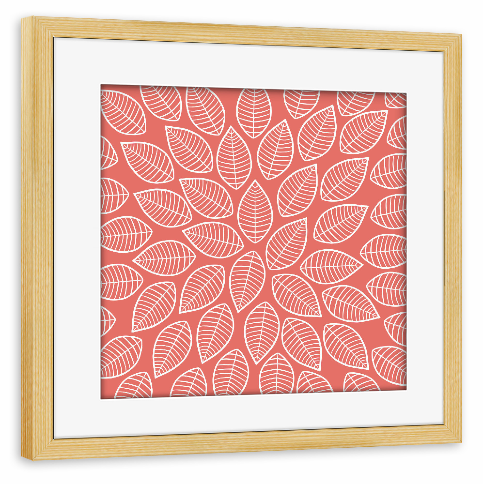 Poster mit Rahmen kiefer "Blätter Muster - coral" artboxONE - Natur,Floral,Abstrakt,Geometrie