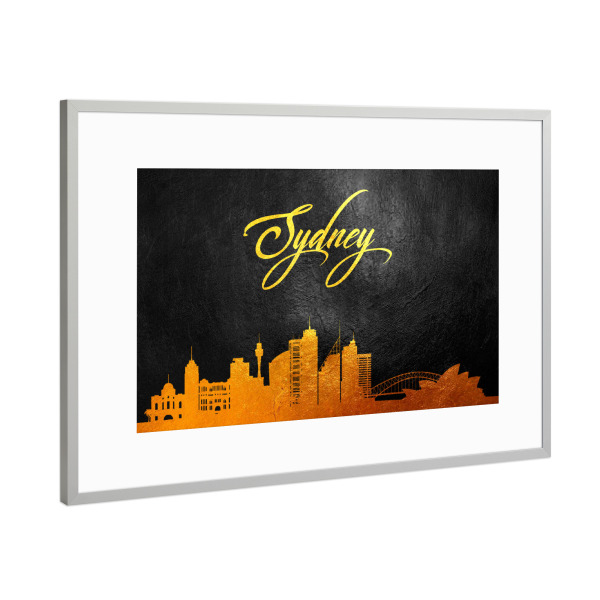 Poster mit Rahmen Silber "Sydney Australia Gold Skyline" artboxONE - Städte / Sydney - Sydney skyline,Sydney,Australia,Australien,City,Stadt