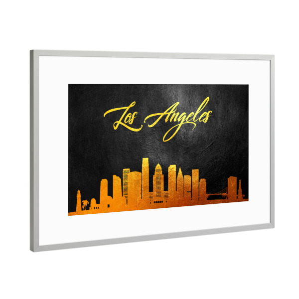 Poster mit Rahmen Silber "Los Angeles Gold Skyline" artboxONE - Städte / Los Angeles - Los angeles,California,City,Stadt,Amerika,America