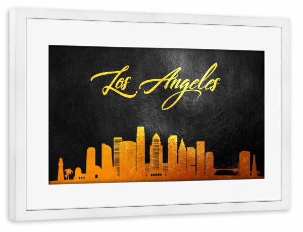 Poster mit Rahmen weiß "Los Angeles Gold Skyline" artboxONE - Städte / Los Angeles - Los angeles,California,City,Stadt,Amerika,America