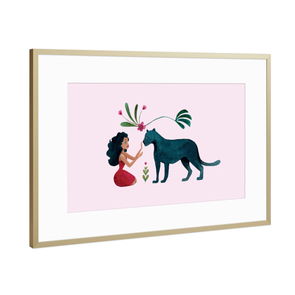 Poster mit Rahmen Gold "Fantom Fifi Art-Panther with girl" artboxONE - Tiere,Comic,Menschen