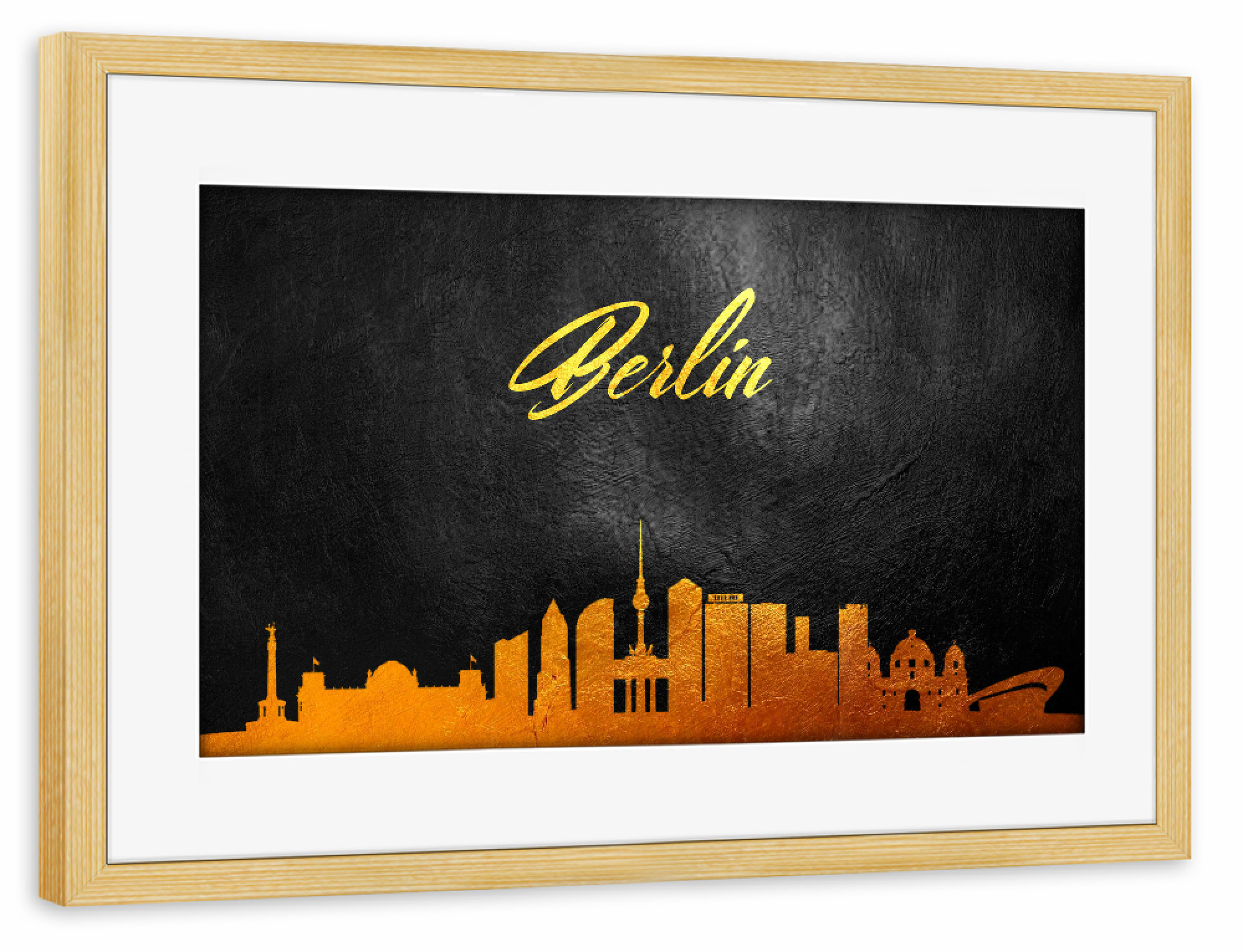 Poster mit Rahmen kiefer "Berlin Germany Gold Skyline" artboxONE - Städte / Berlin,Reise - Berlin,Berlin skyline,Gold,Travel,City,Stadt,Reise,Germany