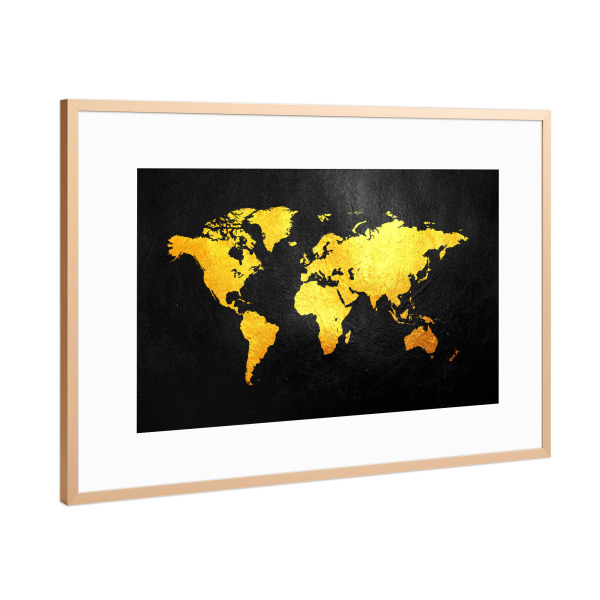 Poster mit Rahmen Kupfer "Golden Map of the World" artboxONE - Reise,Reise / Länder