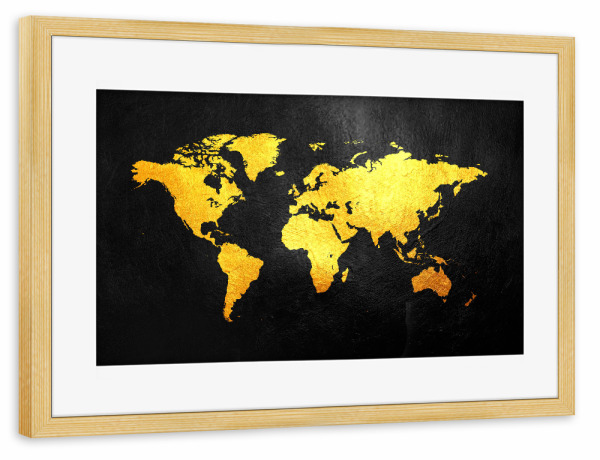 Poster mit Rahmen kiefer "Golden Map of the World" artboxONE - Reise,Reise / Länder