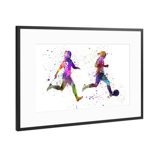 Poster mit Rahmen Schwarz (Metallic) "Soccer player in watercolor-b" artboxONE - Sport / Fußball