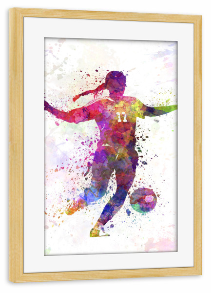 Poster mit Rahmen kiefer "Young soccer player in watercolor" artboxONE - Sport,Sport / Fußball