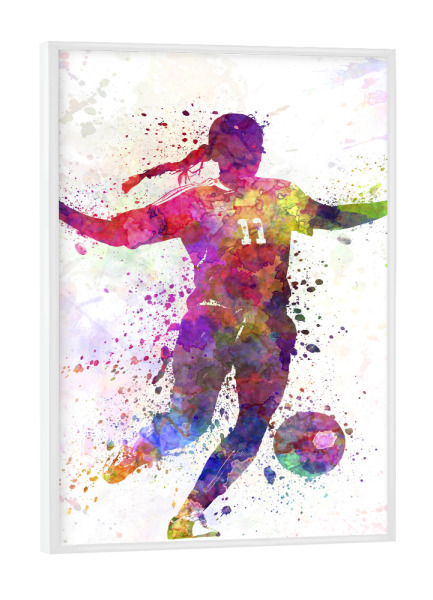 Poster mit weißem Rahmen "Young soccer player in watercolor" artboxONE - Sport,Sport / Fußball