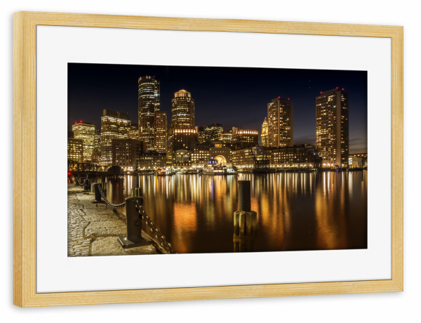 Poster mit Rahmen kiefer "Boston Skyline am Abend" artboxONE - Architektur,Städte / Boston