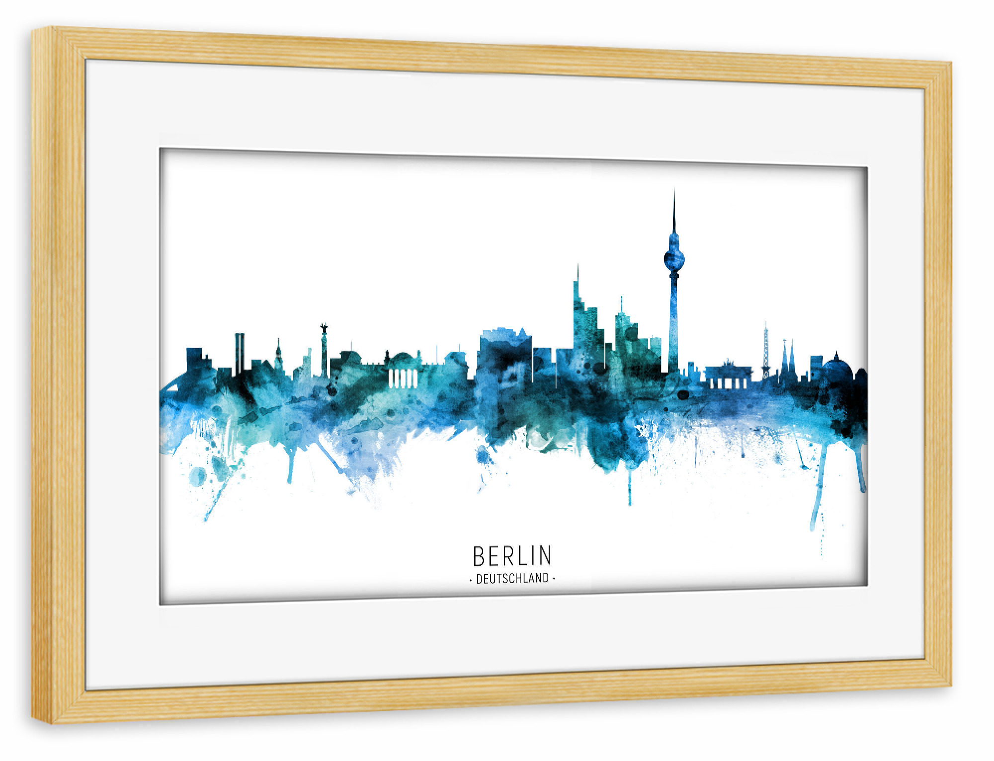 Poster mit Rahmen kiefer "Berlin Germany Skyline Blue Name" artboxONE - Städte