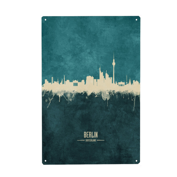 Metall Poster "Berlin Germany Skyline Turquoise" artboxONE - Städte,Städte / Berlin