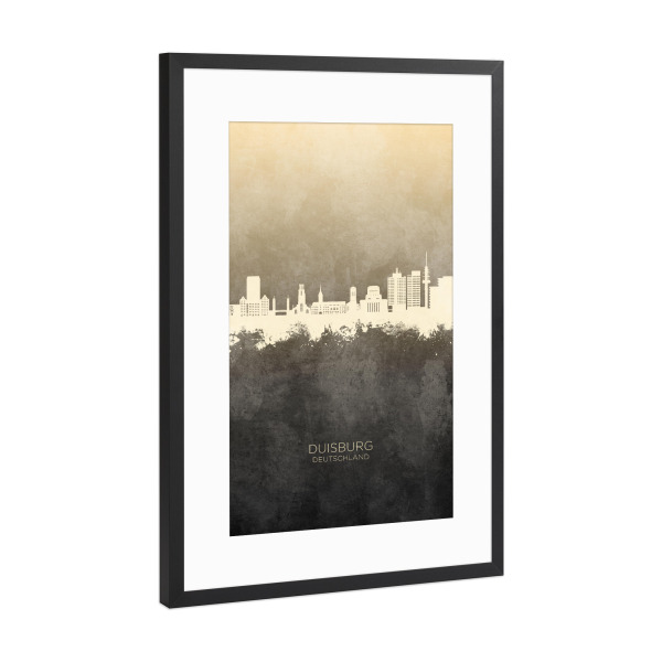 Poster mit Rahmen Schwarz (Metallic) "Duisburg Germany Skyline Taupe" artboxONE - Städte