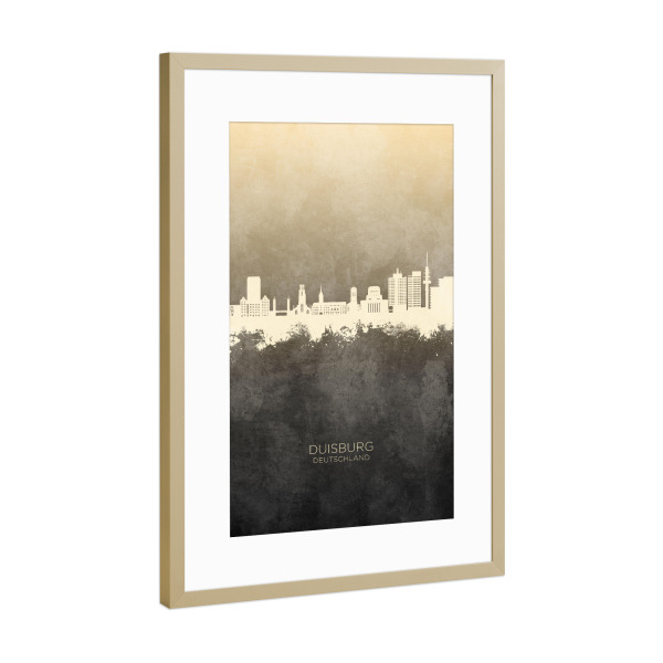 Poster mit Rahmen Gold "Duisburg Germany Skyline Taupe" artboxONE - Städte