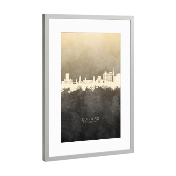 Poster mit Rahmen Silber "Duisburg Germany Skyline Taupe" artboxONE - Städte
