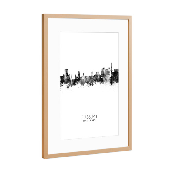 Poster mit Rahmen Kupfer "Duisburg Germany Skyline BW" artboxONE - Städte,Schwarzweiß
