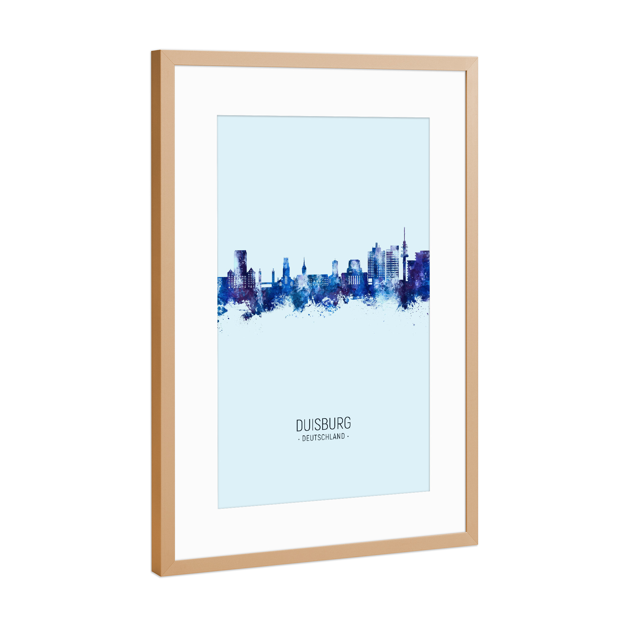 Poster mit Rahmen Kupfer "Duisburg Skyline Dark Blue" artboxONE - Städte