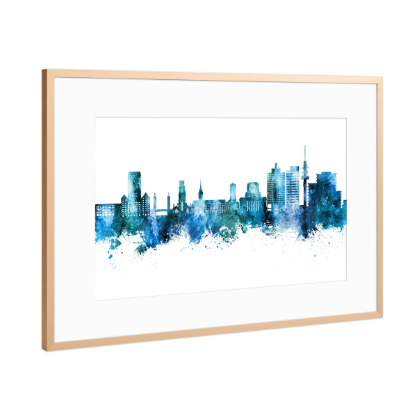 Poster mit Rahmen Kupfer "Duisburg Germany Skyline Blue" artboxONE - Städte