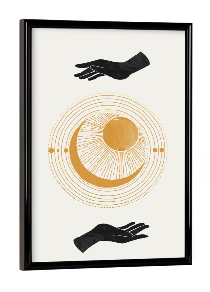 Poster mit schwarzem Rahmen "Universe between hands" artboxONE - Für Kinder,Abstrakt,Geometrie,Für Mama,Galaxy