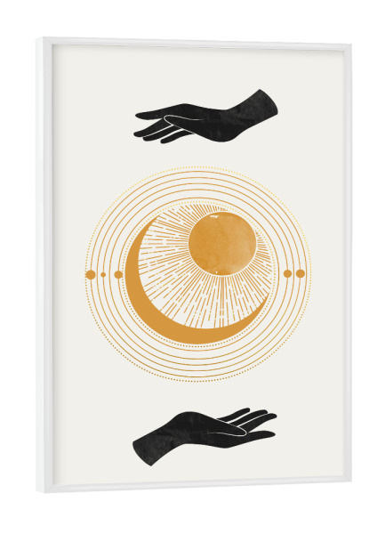 Poster mit weißem Rahmen "Universe between hands" artboxONE - Für Kinder,Abstrakt,Geometrie,Für Mama,Galaxy