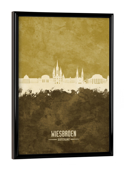 Poster mit schwarzem Rahmen "Wiesbaden Germany Skyline Brown" artboxONE - Städte